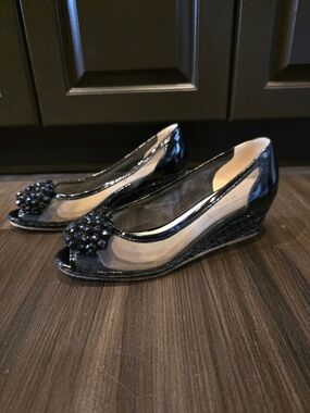 Ron White Ritchie Peep-Toe Wedge Sandals with Jeweled Accent